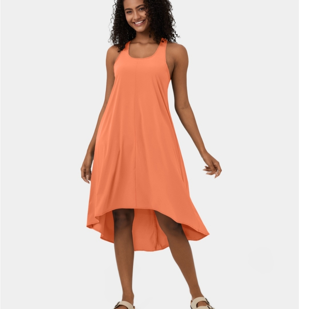 Halara Breezeful Backless Racerback Side Pocket High Low Flowy Midi Quick Dry Ca